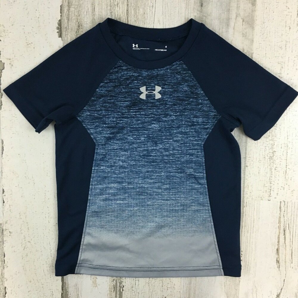 Under Armour Heatgear Blue Raglan Short Sleeve Shirt Youth Boys Sz 4